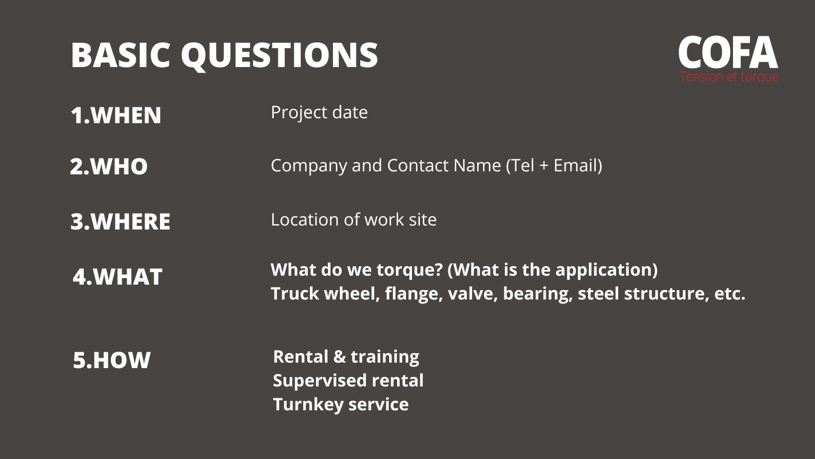 Cofa-Questions torque tool rental